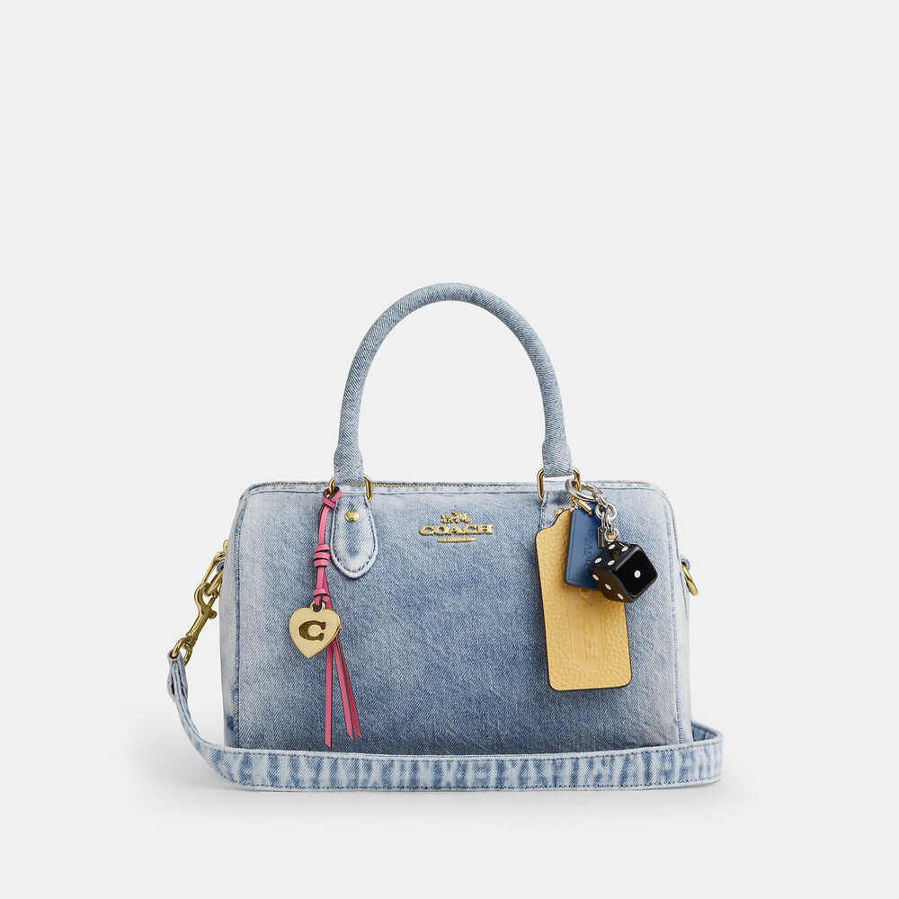 Coach Outlet Rowan Satchel Bag In Loved Denim With Charms - Picture 3 of 3